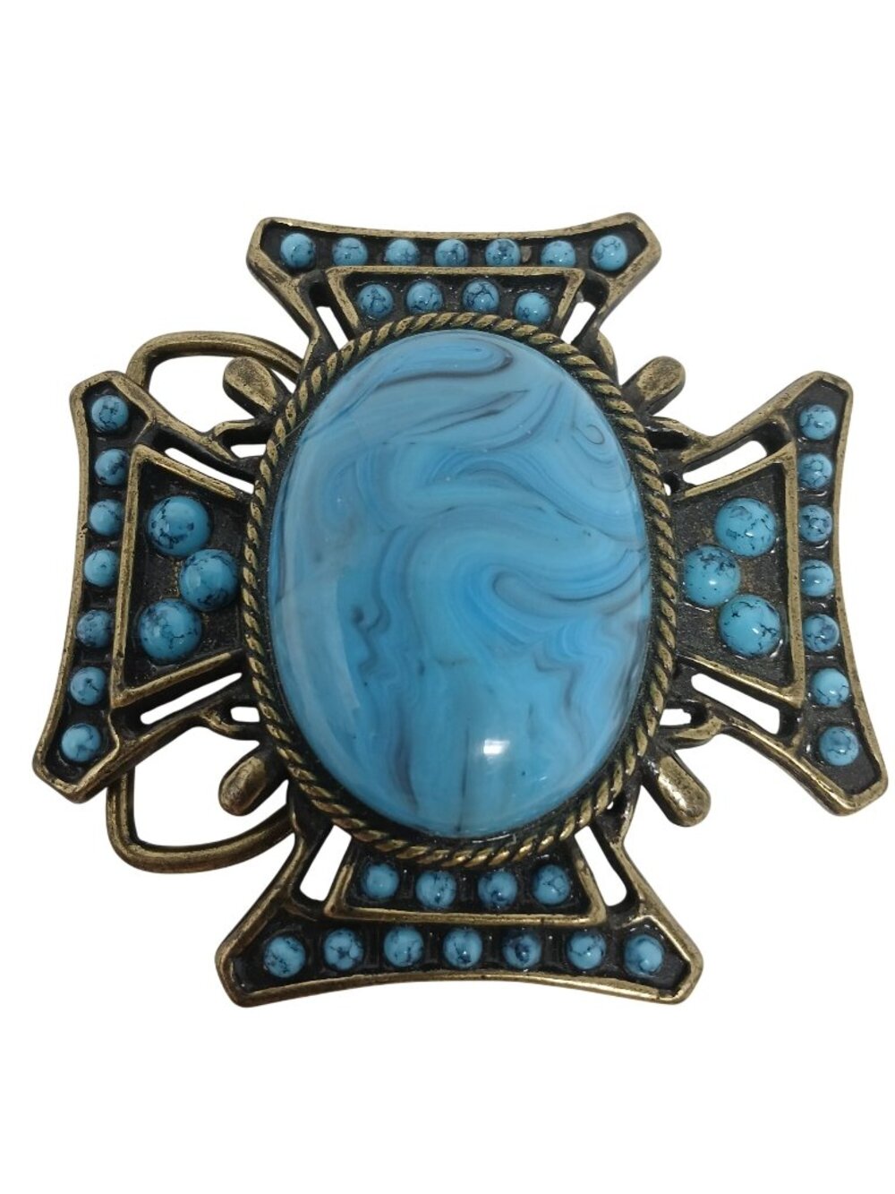 Vintage  Turquoise Lucite Pattee Cross Belt Buckle Rockabilly Unisex #J-2